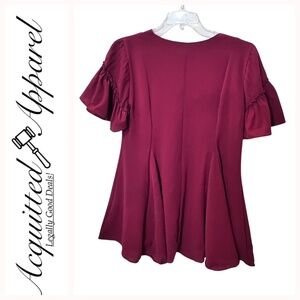Reborn Baby Doll Dress Ruffle Short Sleeve Burgundy XL